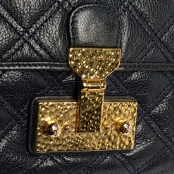 Marc Jacobs Navy Blue Quilted Leather Pushlock Flap Shoulder Bag For Women -Cheap Marc Jacobs Store luxury women marc jacobs used handbags p330036 017