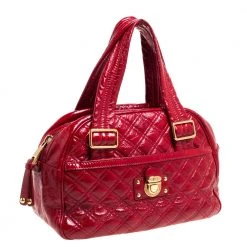 Marc Jacobs Red Quilted Patent Leather Pushlock Satchel For Women -Cheap Marc Jacobs Store luxury women marc jacobs used handbags p330394 003