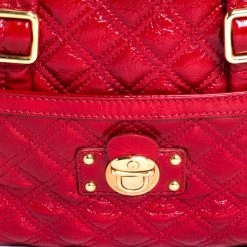 Marc Jacobs Red Quilted Patent Leather Pushlock Satchel For Women -Cheap Marc Jacobs Store luxury women marc jacobs used handbags p330394 009
