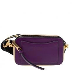 Marc Jacobs Purple/ Tan Leather Snapshot Camera Crossbody Bag For Women -Cheap Marc Jacobs Store luxury women marc jacobs used handbags p335224 006