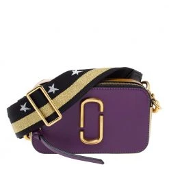 Marc Jacobs Purple/ Tan Leather Snapshot Camera Crossbody Bag For Women