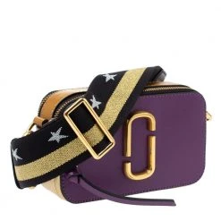 Marc Jacobs Purple/ Tan Leather Snapshot Camera Crossbody Bag For Women -Cheap Marc Jacobs Store luxury women marc jacobs used handbags p335224 010