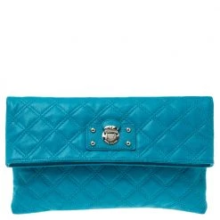 Marc Jacobs Blue Quilted Leather Foldover Clutch For Women