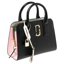 Marc Jacobs Black/Pink Vinyl Little Big Shot Satchel For Women -Cheap Marc Jacobs Store luxury women marc jacobs used handbags p340132 006