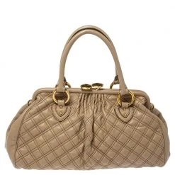Marc Jacobs Beige Quilted Leather East West Stam Satchel For Women -Cheap Marc Jacobs Store luxury women marc jacobs used handbags p355917 003