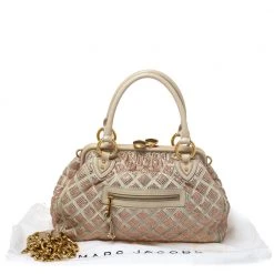 Marc Jacobs Ivory Crystal Embellished Suede And Leather Stam Satchel For Women -Cheap Marc Jacobs Store luxury women marc jacobs used handbags p357824 002