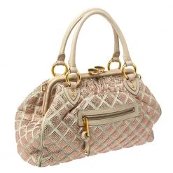 Marc Jacobs Ivory Crystal Embellished Suede And Leather Stam Satchel For Women -Cheap Marc Jacobs Store luxury women marc jacobs used handbags p357824 003