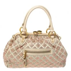 Marc Jacobs Ivory Crystal Embellished Suede And Leather Stam Satchel For Women