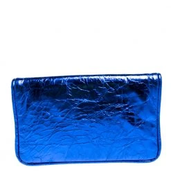 Marc Jacobs Metallic Blue Crinkled Patent Leather Fergie Clutch For Women -Cheap Marc Jacobs Store luxury women marc jacobs used handbags p366173 002