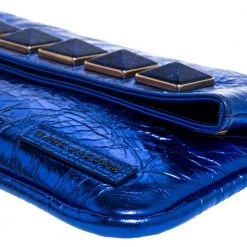 Marc Jacobs Metallic Blue Crinkled Patent Leather Fergie Clutch For Women -Cheap Marc Jacobs Store luxury women marc jacobs used handbags p366173 007