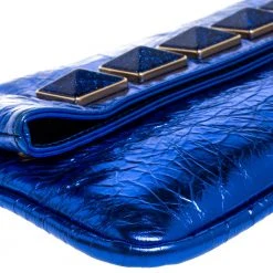 Marc Jacobs Metallic Blue Crinkled Patent Leather Fergie Clutch For Women -Cheap Marc Jacobs Store luxury women marc jacobs used handbags p366173 009