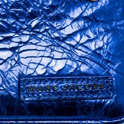 Marc Jacobs Metallic Blue Crinkled Patent Leather Fergie Clutch For Women -Cheap Marc Jacobs Store luxury women marc jacobs used handbags p366173 010
