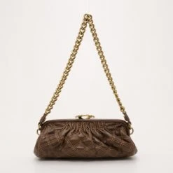 Marc Jacobs Brown Quilted Leather East/West Stam Clutch Handbag For Women -Cheap Marc Jacobs Store luxury women marc jacobs used handbags p37083 004