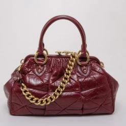 Marc Jacobs Burgundy Patchwork Stam Satchel For Women -Cheap Marc Jacobs Store luxury women marc jacobs used handbags p37573 005