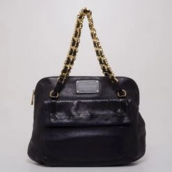 Marc Jacobs Black And Navy Leather Chain Handle Tote For Women