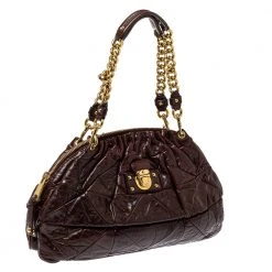 Marc Jacobs Dark Brown Quilted Leather Capra Satchel For Women -Cheap Marc Jacobs Store luxury women marc jacobs used handbags p383925 005