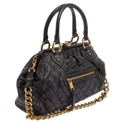 Marc Jacobs Dark Grey Quilted Leather Stam Satchel For Women -Cheap Marc Jacobs Store luxury women marc jacobs used handbags p386892 003