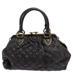 Marc Jacobs Dark Grey Quilted Leather Stam Satchel For Women -Cheap Marc Jacobs Store luxury women marc jacobs used handbags p386892 004