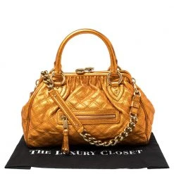 Marc Jacobs Metallic Orange Quilted Leather Stam Satchel For Women -Cheap Marc Jacobs Store luxury women marc jacobs used handbags p386895 006