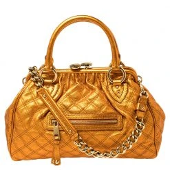 Marc Jacobs Metallic Orange Quilted Leather Stam Satchel For Women