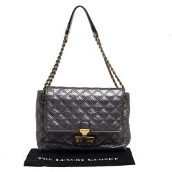 Marc Jacobs Metallic Silver Quilted Leather Large Baroque Single Shoulder Bag For Women -Cheap Marc Jacobs Store luxury women marc jacobs used handbags p390715 006
