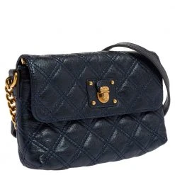 Marc Jacobs Metallic Blue Quilted Leather Flap Shoulder Bag For Women -Cheap Marc Jacobs Store luxury women marc jacobs used handbags p392673 003