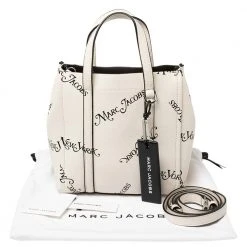 Marc Jacobs White/Black Leather New York Magazine Tag Tote For Women -Cheap Marc Jacobs Store luxury women marc jacobs used handbags p394036 002