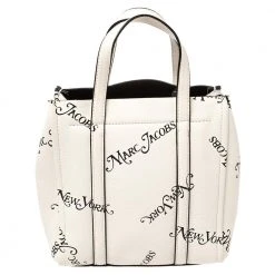 Marc Jacobs White/Black Leather New York Magazine Tag Tote For Women -Cheap Marc Jacobs Store luxury women marc jacobs used handbags p394036 003