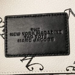 Marc Jacobs White/Black Leather New York Magazine Tag Tote For Women -Cheap Marc Jacobs Store luxury women marc jacobs used handbags p394036 009