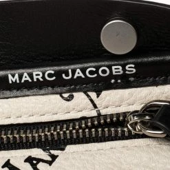 Marc Jacobs White/Black Leather New York Magazine Tag Tote For Women -Cheap Marc Jacobs Store luxury women marc jacobs used handbags p394036 010