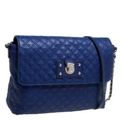 Marc Jacobs Blue Quilted Leather Large Single Flap Shoulder Bag For Women -Cheap Marc Jacobs Store luxury women marc jacobs used handbags p395191 007