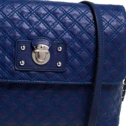 Marc Jacobs Blue Quilted Leather Large Single Flap Shoulder Bag For Women -Cheap Marc Jacobs Store luxury women marc jacobs used handbags p395191 009