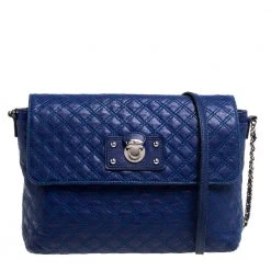 Marc Jacobs Blue Quilted Leather Large Single Flap Shoulder Bag For Women