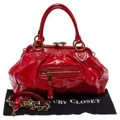 Marc Jacobs Red Patent Leather Stam Satchel For Women -Cheap Marc Jacobs Store luxury women marc jacobs used handbags p396016 004