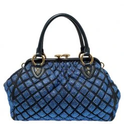 Marc Jacobs Blue Crystal Embellished Quilted Suede And Leather Stam Satchel For Women -Cheap Marc Jacobs Store luxury women marc jacobs used handbags p396520 002