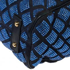 Marc Jacobs Blue Crystal Embellished Quilted Suede And Leather Stam Satchel For Women -Cheap Marc Jacobs Store luxury women marc jacobs used handbags p396520 010