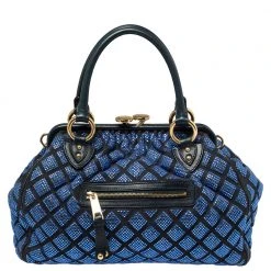 Marc Jacobs Blue Crystal Embellished Quilted Suede And Leather Stam Satchel For Women