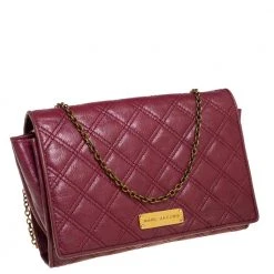 Marc Jacobs Burgundy Quilted Leather Flap Chain Clutch For Women -Cheap Marc Jacobs Store luxury women marc jacobs used handbags p401439 005