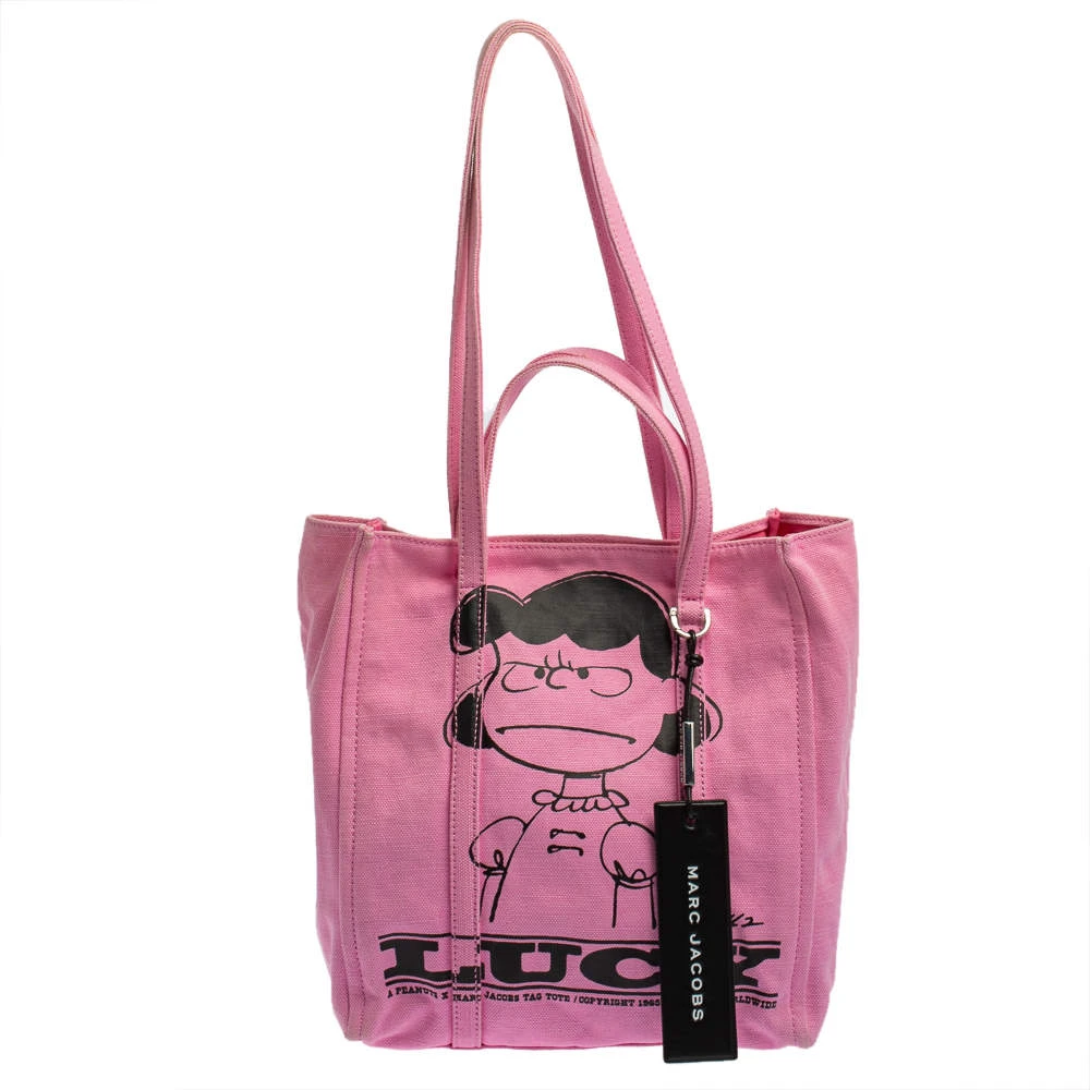 Peanuts X Marc Jacobs Pink Canvas The Tag Tote For Women 1 Peanuts X Marc Jacobs Pink Canvas The Tag Tote For Women