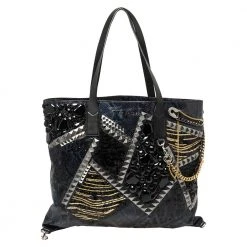 Marc Jacobs Blue/Black Python Embossed Leather Embellished Wingman Tote For Women