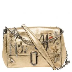 Marc Jacobs Gold Leather Charms And Trinket Crossbody Bag For Women