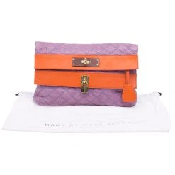 Marc Jacobs Purple/Orange Quilted Leather Oversized Pochette For Women -Cheap Marc Jacobs Store luxury women marc jacobs used handbags p41156 0015