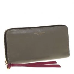 Marc Jacobs Khaki Green Leather Zip Around Wallet For Women -Cheap Marc Jacobs Store luxury women marc jacobs used handbags p411753 003