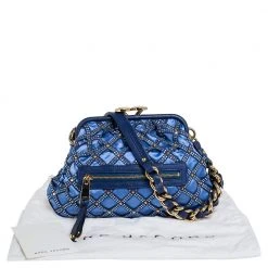 Marc Jacobs Blue Satin Crystal Embellished Stam Shoulder Bag For Women -Cheap Marc Jacobs Store luxury women marc jacobs used handbags p412698 004