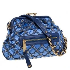 Marc Jacobs Blue Satin Crystal Embellished Stam Shoulder Bag For Women -Cheap Marc Jacobs Store luxury women marc jacobs used handbags p412698 005