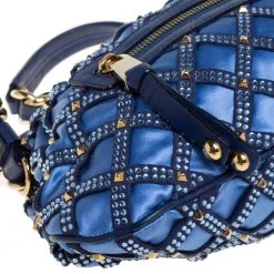 Marc Jacobs Blue Satin Crystal Embellished Stam Shoulder Bag For Women -Cheap Marc Jacobs Store luxury women marc jacobs used handbags p412698 009