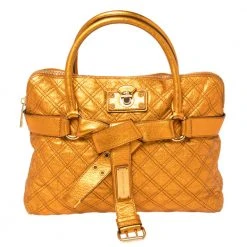 Marc Jacobs Metallic Orange Quilted Leather Bruna Belted Tote For Women