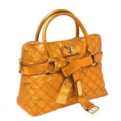 Marc Jacobs Metallic Orange Quilted Leather Bruna Belted Tote For Women -Cheap Marc Jacobs Store luxury women marc jacobs used handbags p415535 005