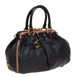 Marc Jacobs Black Leather Safety Pin Stam Top Handle Bag For Women -Cheap Marc Jacobs Store luxury women marc jacobs used handbags p416265 004