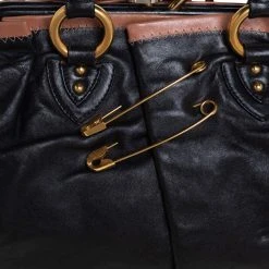 Marc Jacobs Black Leather Safety Pin Stam Top Handle Bag For Women -Cheap Marc Jacobs Store luxury women marc jacobs used handbags p416265 007